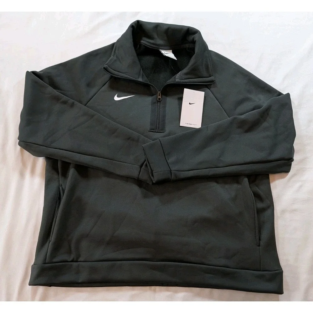 Nike Therma Women's Anthracite Fleece Half‎ Zip Training 1/4 Zip Large NWT